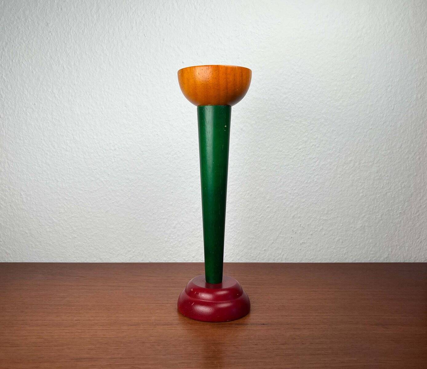 Postmodern yellow, green, red wooden chandelier Monokel by Ikea, 1980s.