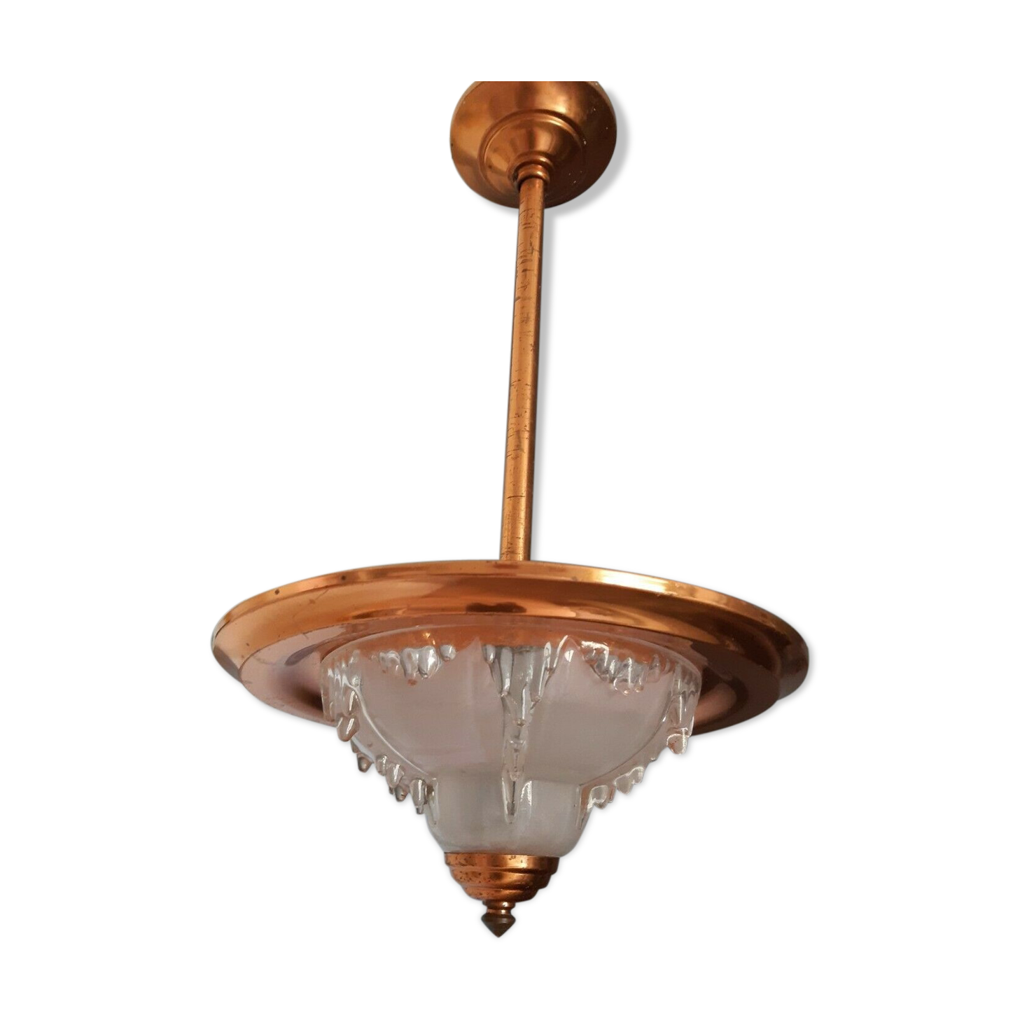 Suspension art deco Ezan copper and molded glass