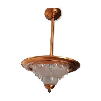 Suspension art deco Ezan copper and molded glass