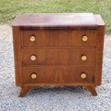 Chest of drawers of the 40s in walnut compass feet 3 drawers