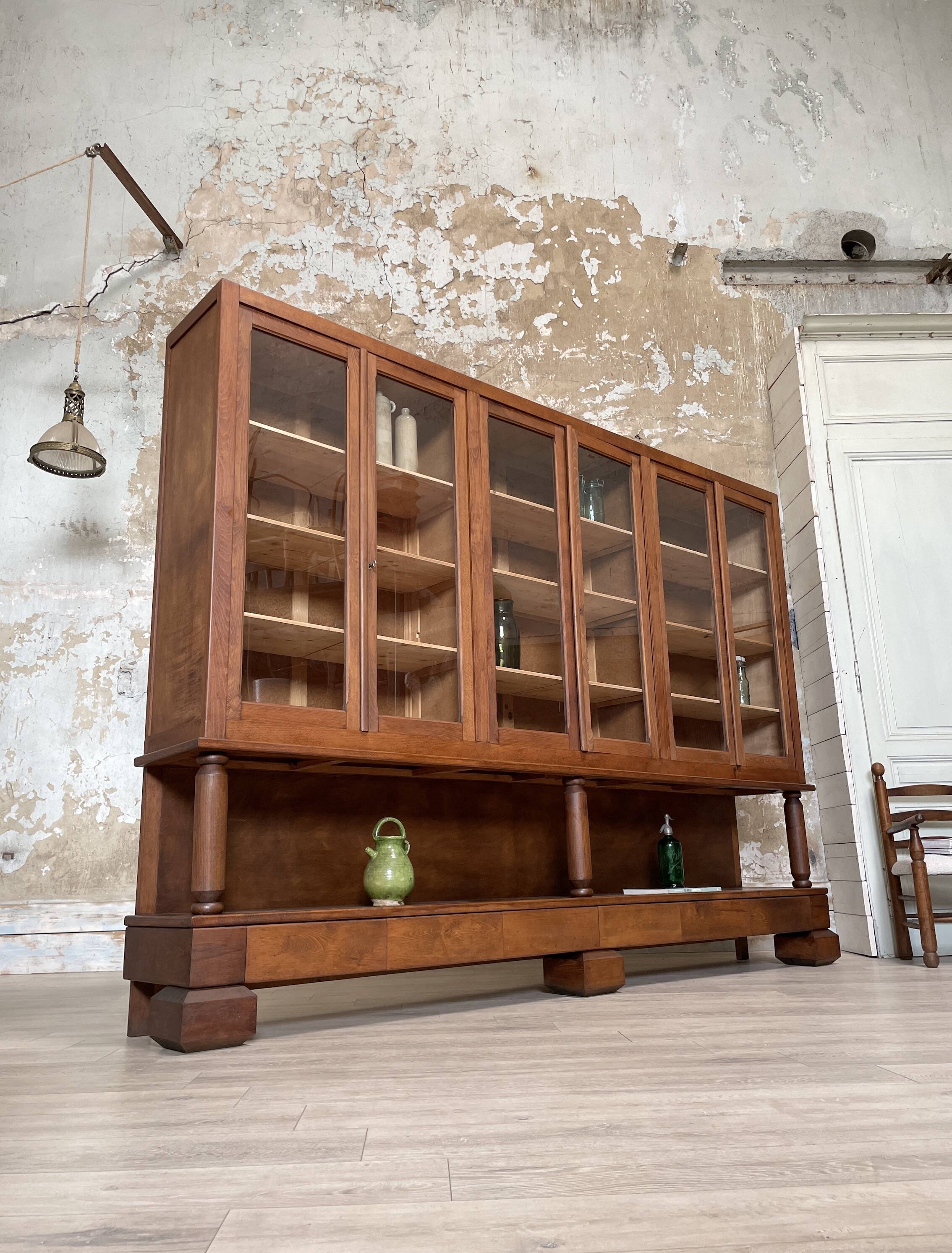 Solid wood display cabinet.
