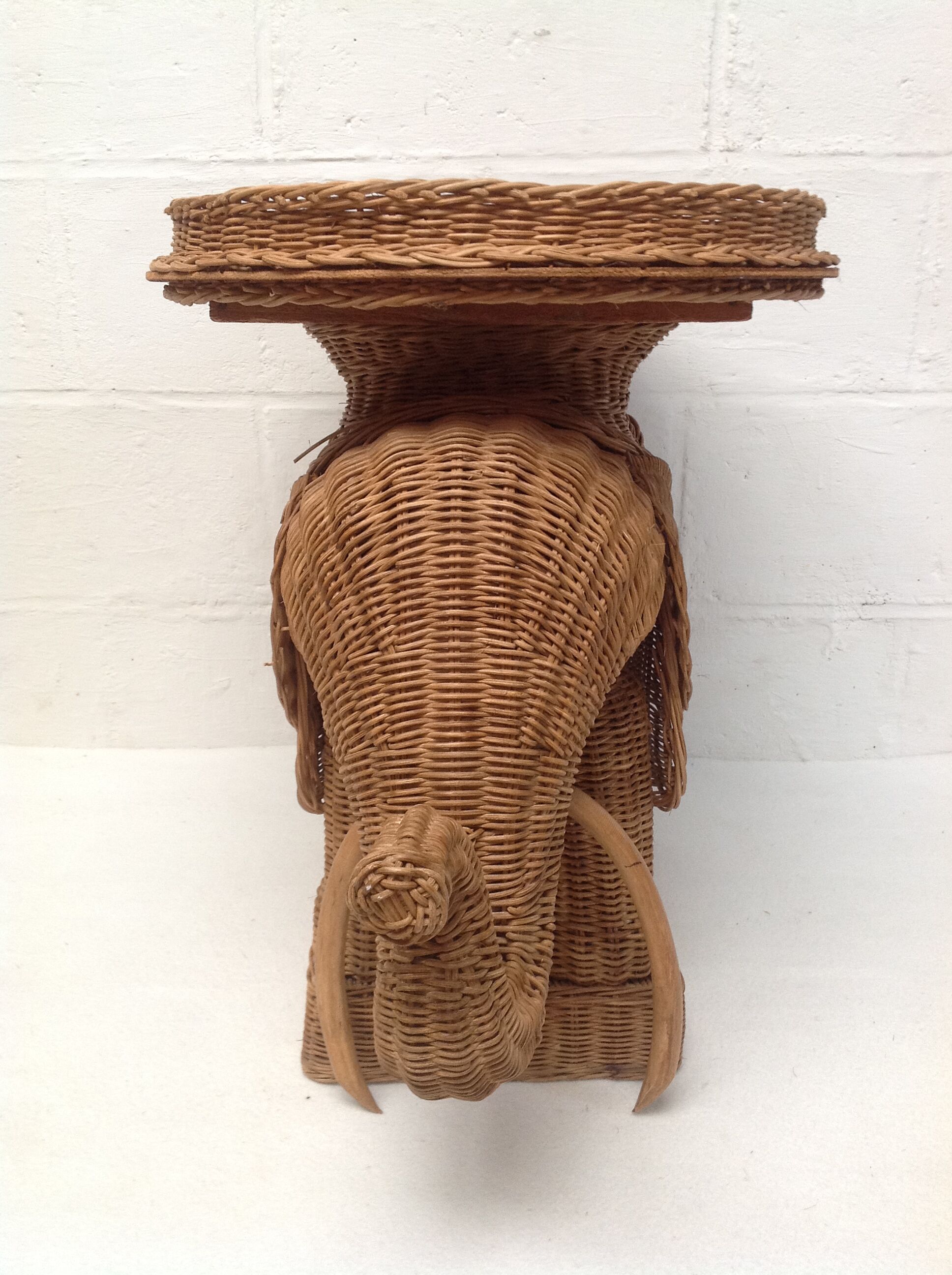 Vintage wicker elephant and rattan table