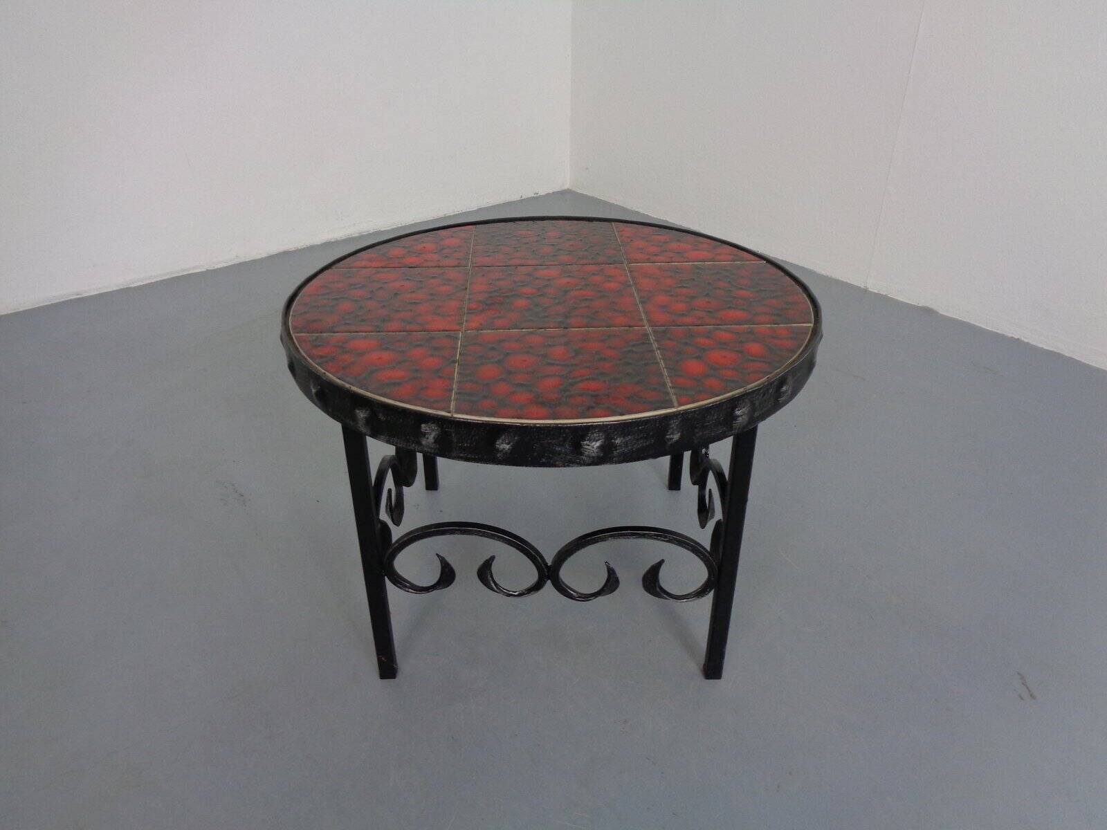 German Brutalist Side Table in Ceramic and Cast Iron, 1960s