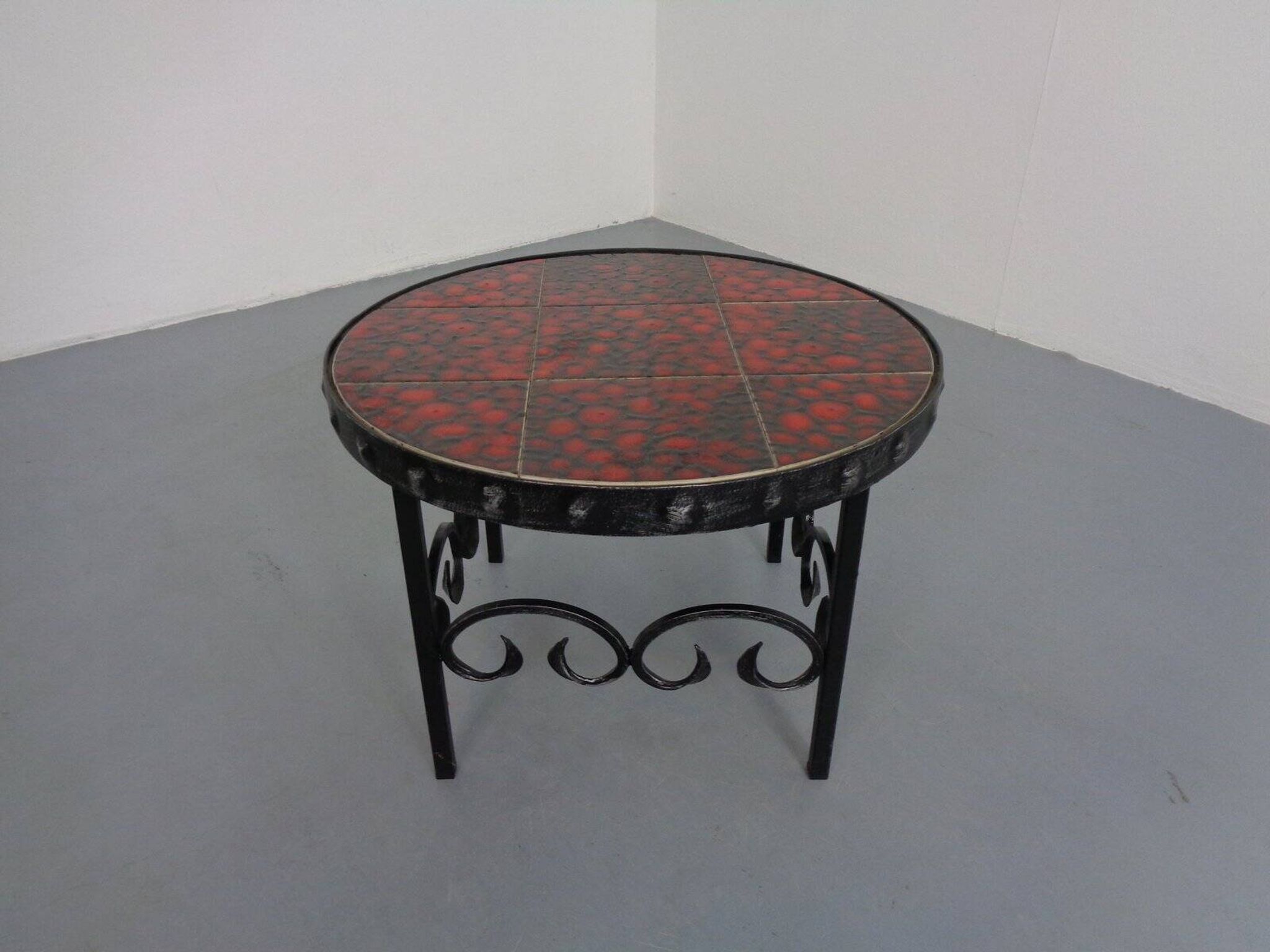 German Brutalist Side Table in Ceramic and Cast Iron, 1960s