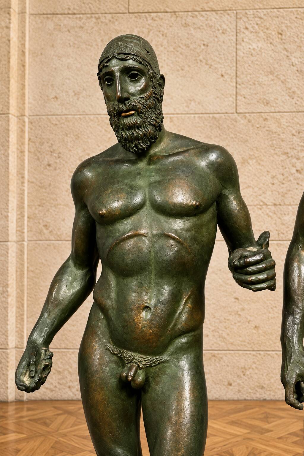bronze sculptures with a green patina representing the Riace warriors