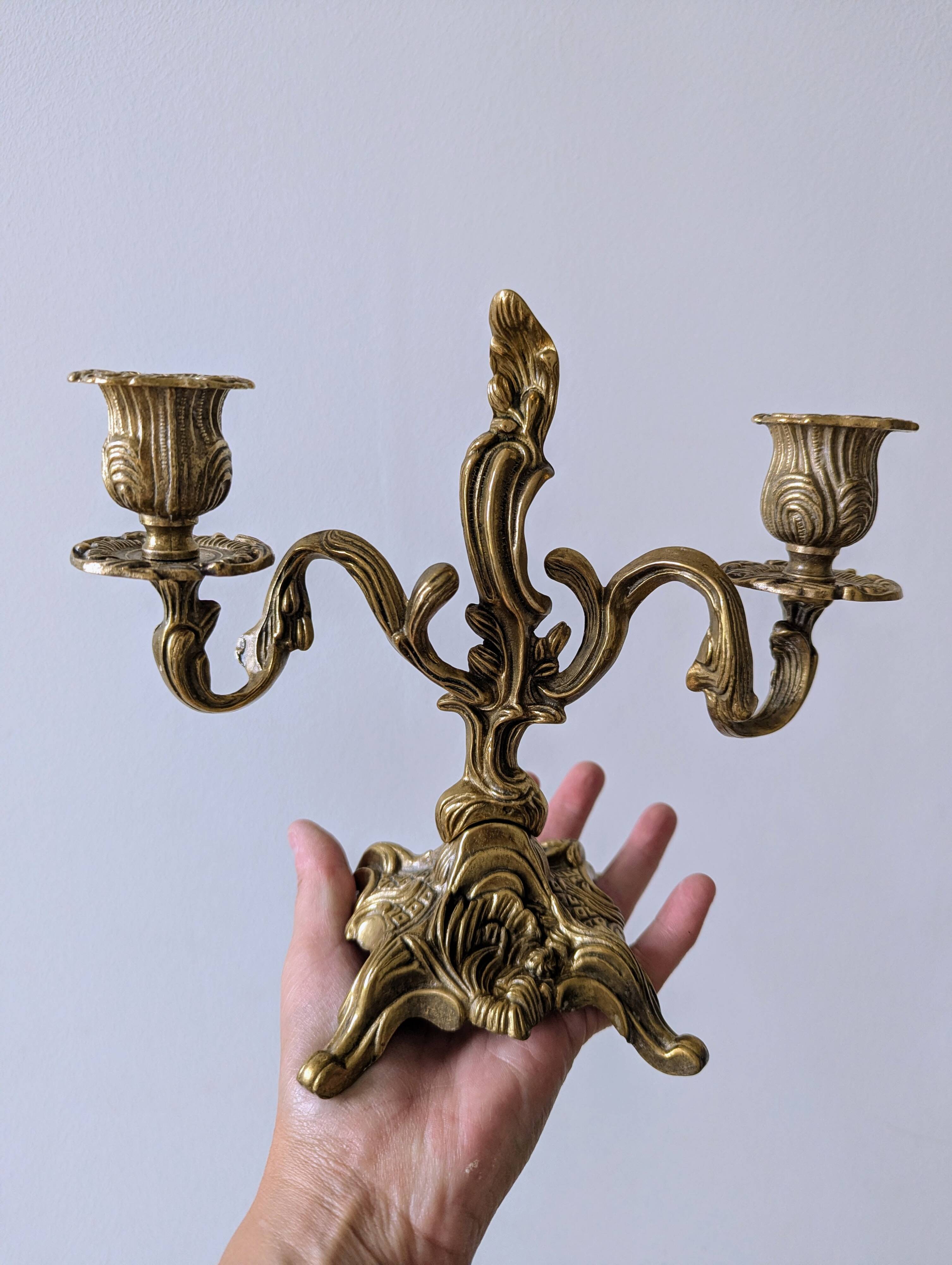 Pair of antique bronze candlesticks in the Louis XV rococo style