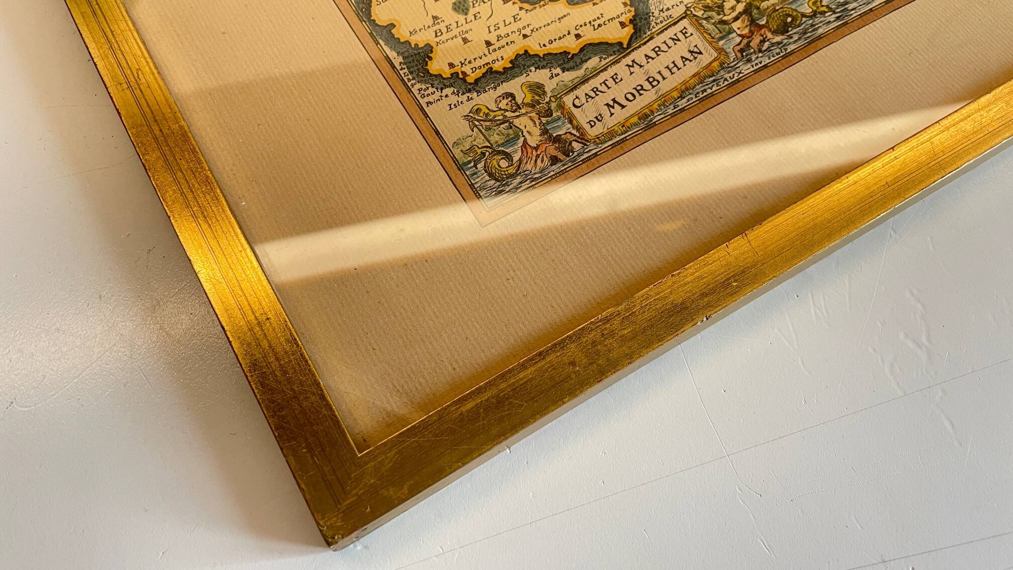 Vintage Atlantic Ocean Marine Map Gold Leaf Frame