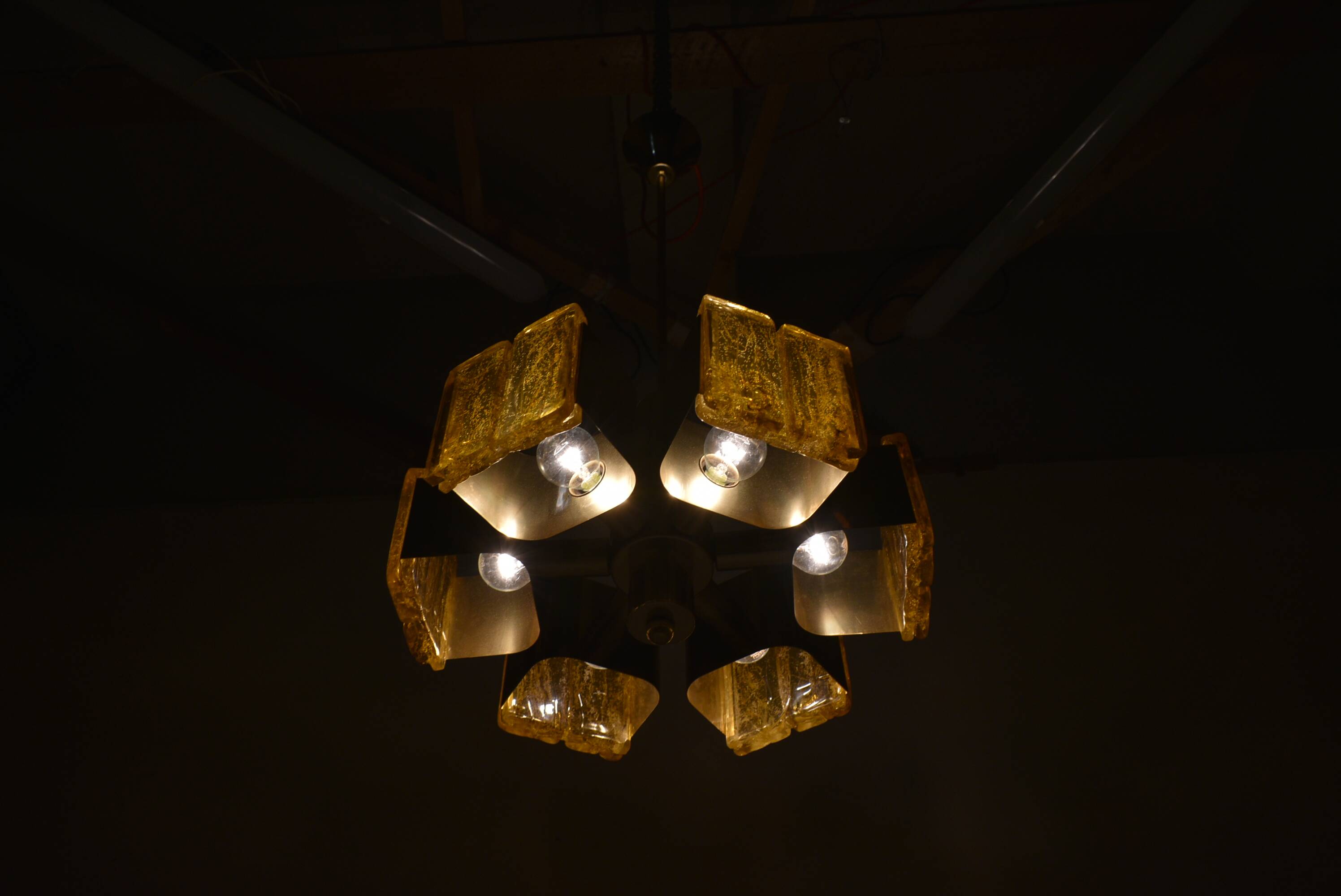 Mid-century design brass and resin pendant, 1960s / Hungary