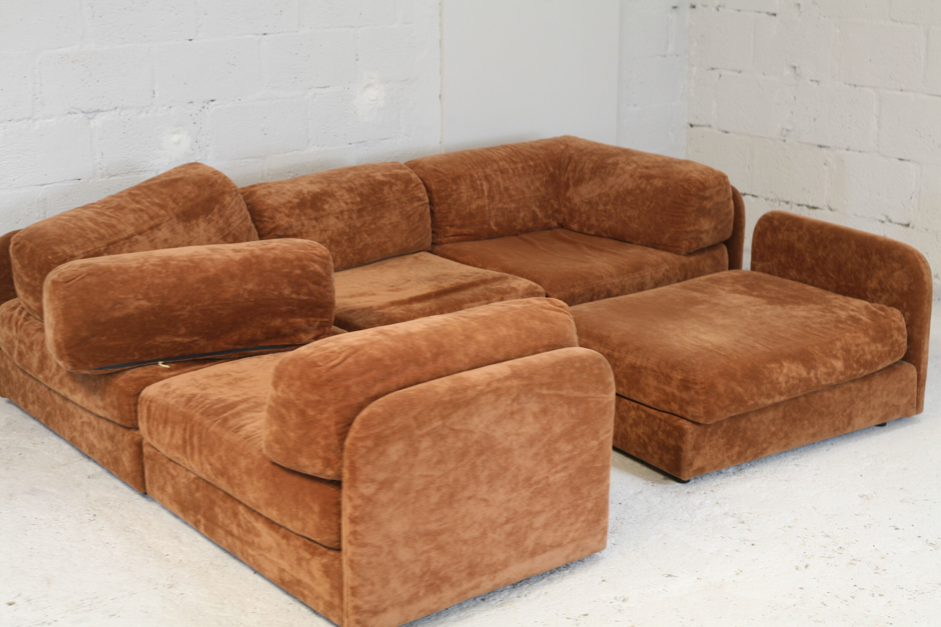 70s modular sofa, light brown velvet