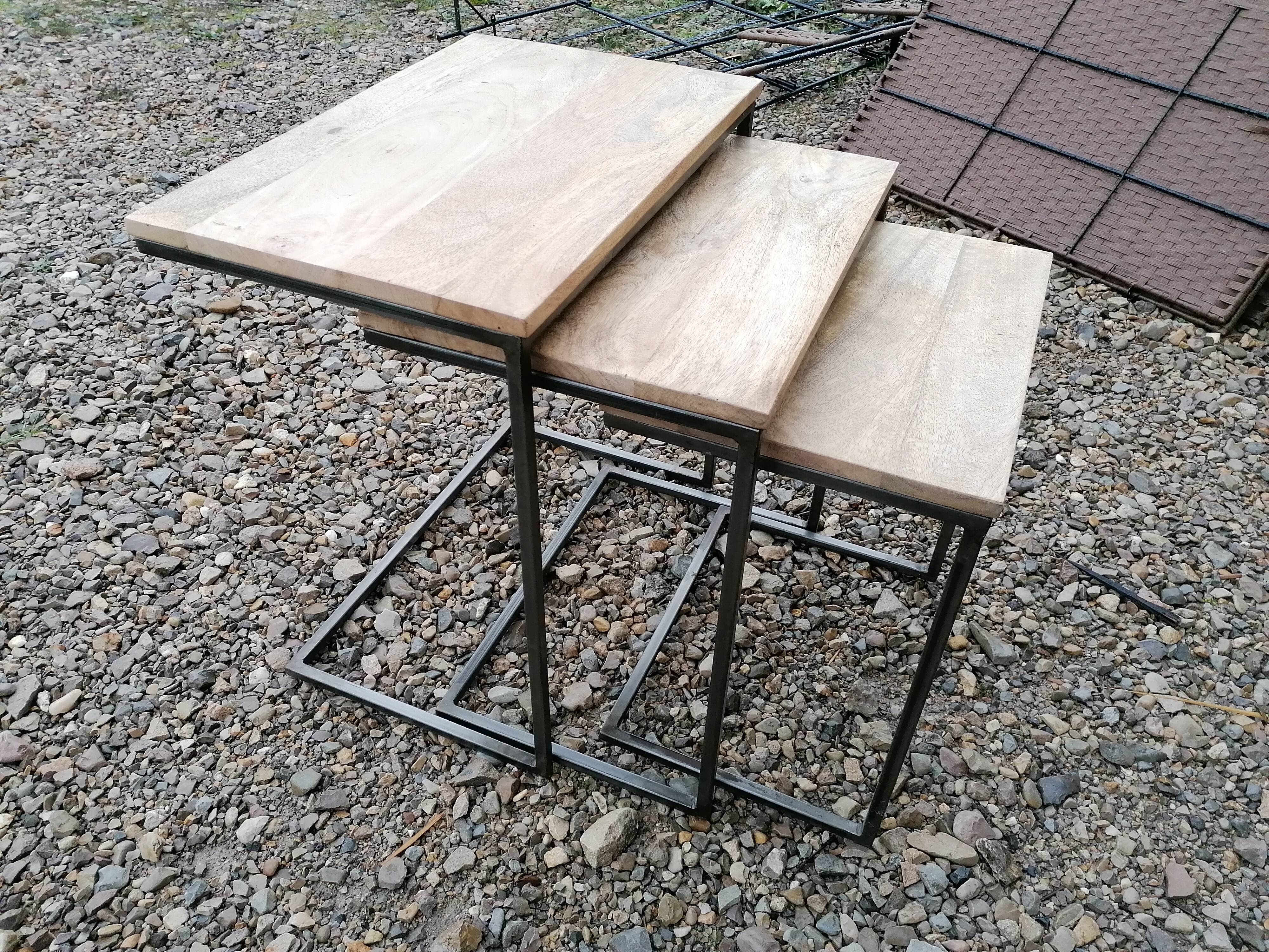 Lot of 3 metal and wood pull out tables