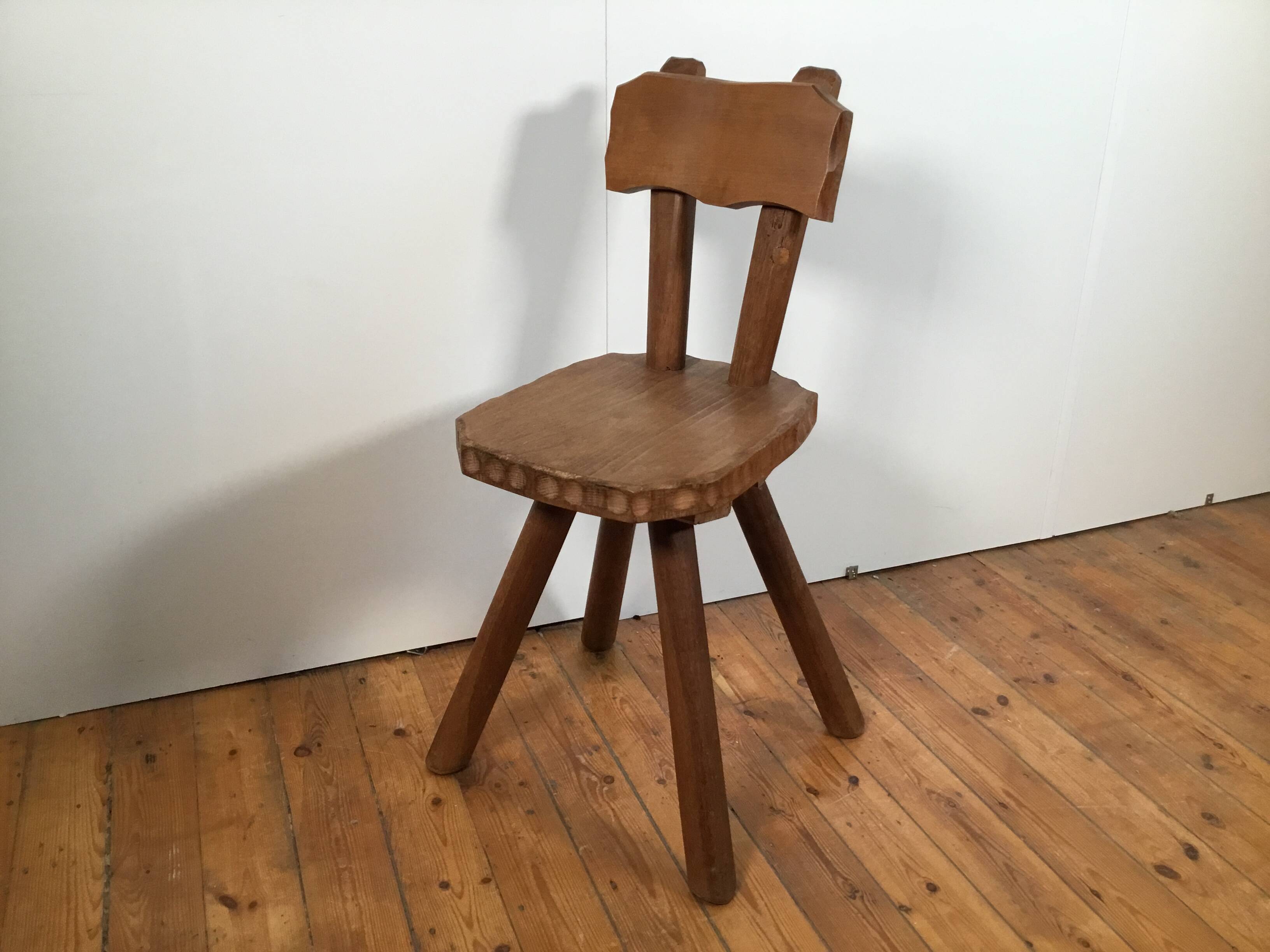solid oak brutalist organically shaped chair