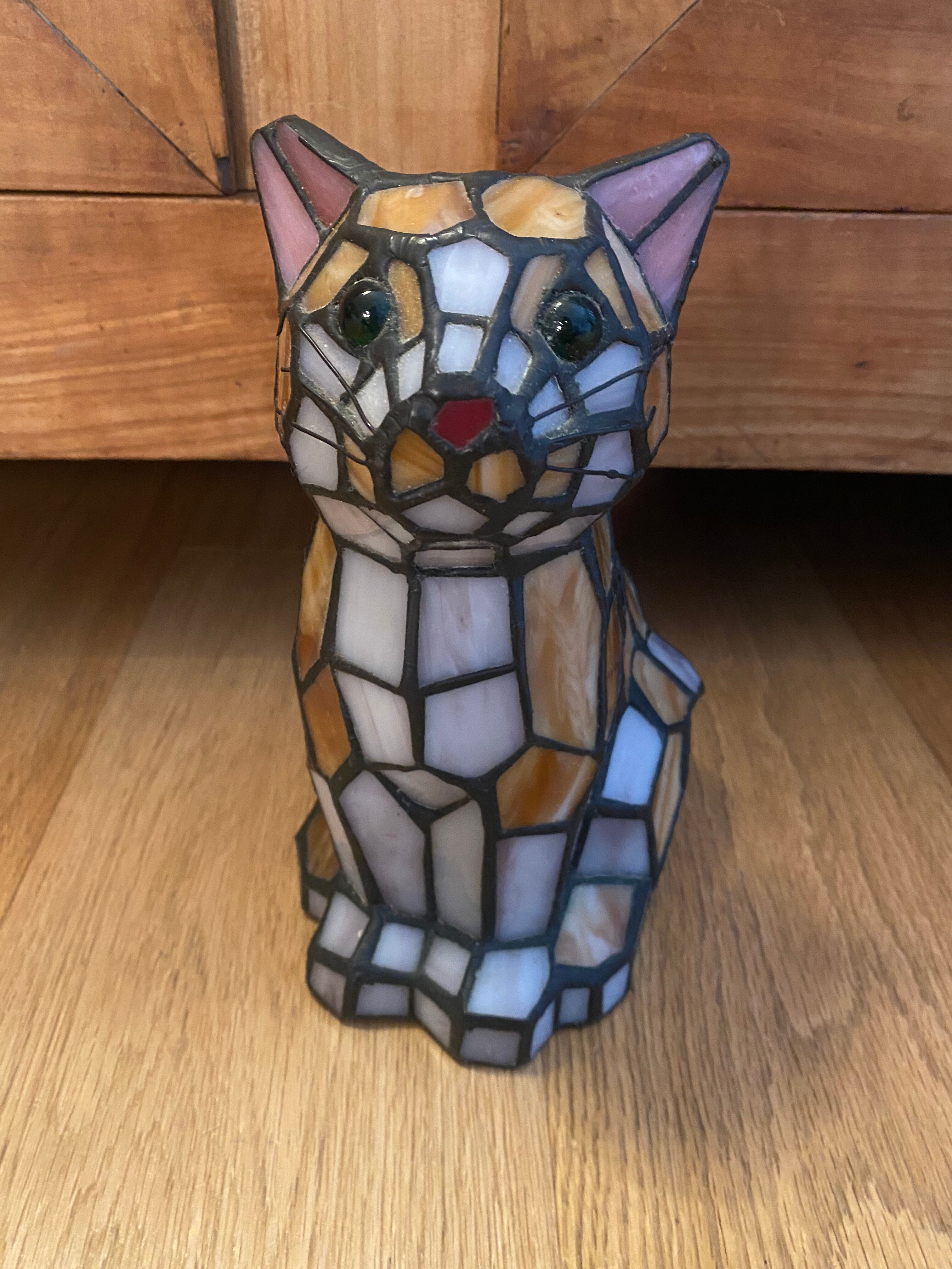 Vintage cat lamp in glass and metal