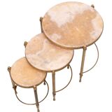 Hollywood Recency Nesting Tables Brass Onyx Marble France