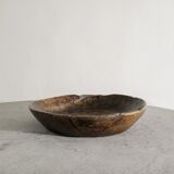 Vintage French Antique Decorative Dark Wooden Bowl in Oak, 1800s
