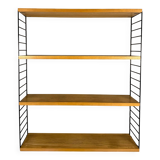 Floating wall shelf in oak veneer and black metal, 1960s.