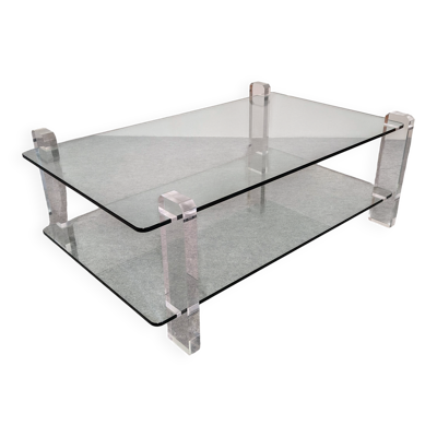 Table basse en verre et lucite de Karl Springer, USA vers 1980