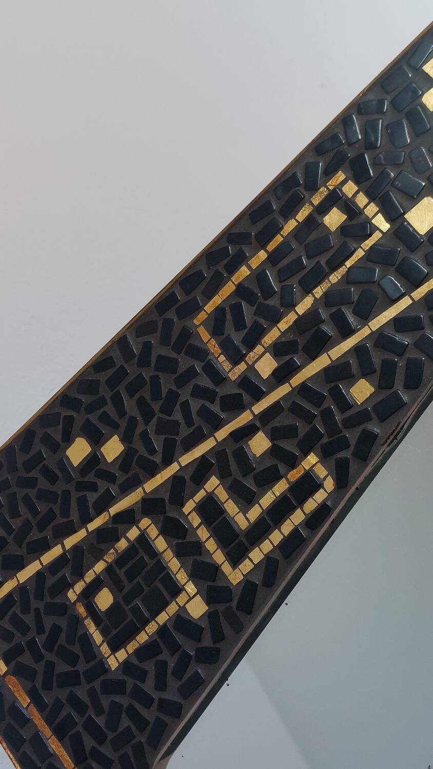 Brass mirror with patinated mosaic, mid-20th century.