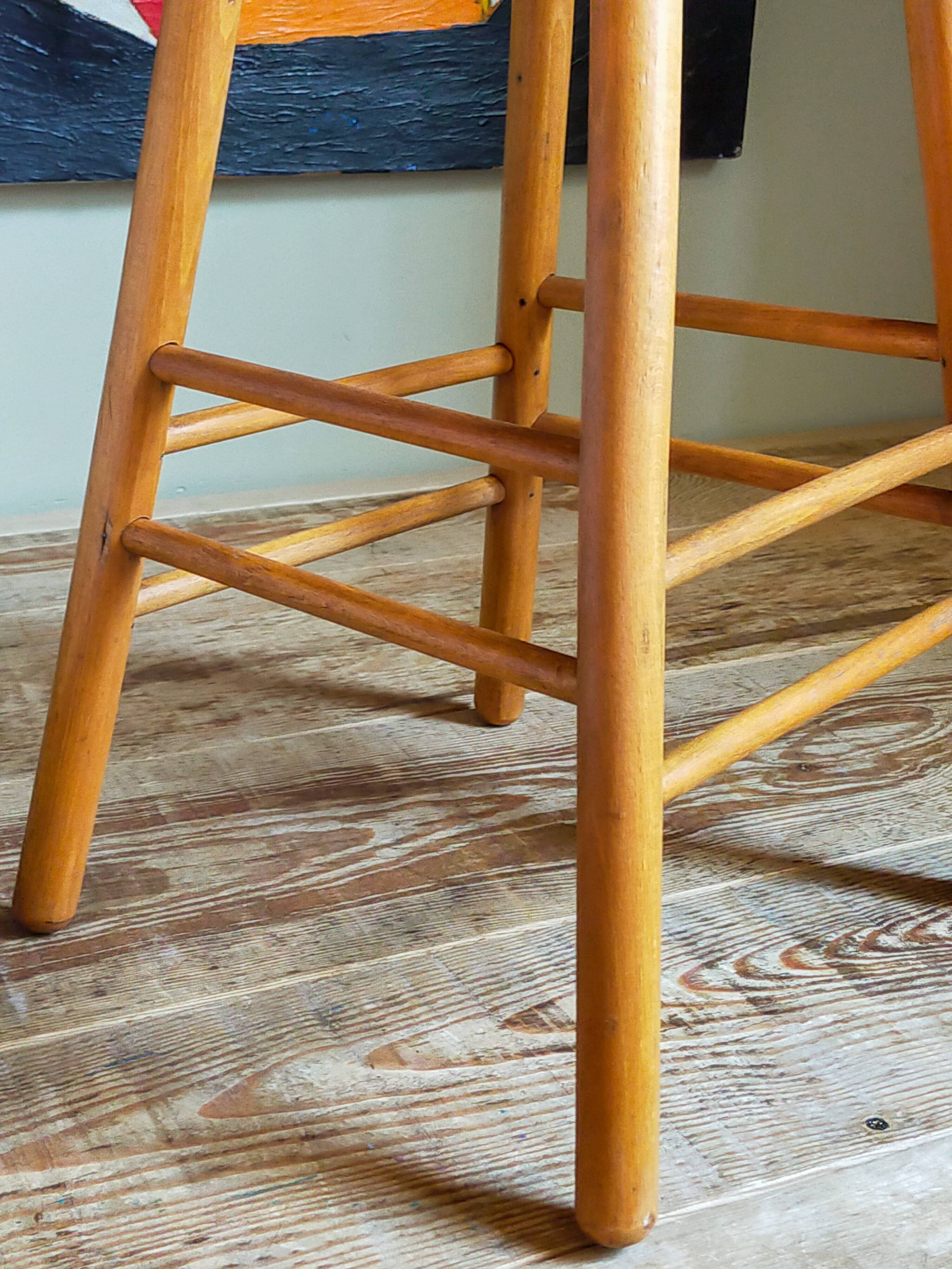 Vintage solid blond wood bar stool
