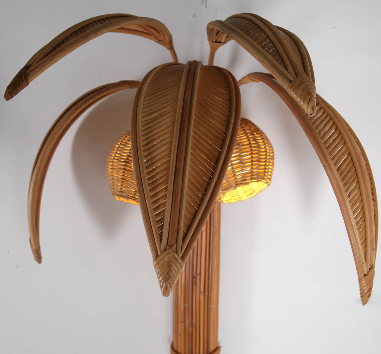 Pair of large "coconut/palm" wall lights in rattan