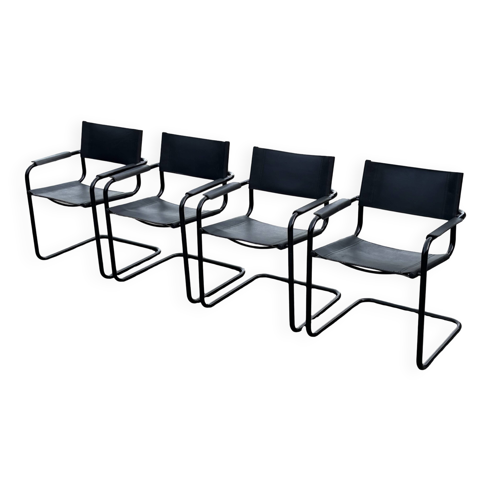 Set of 4 Bauhaus cantilever chairs in black imitation leather design