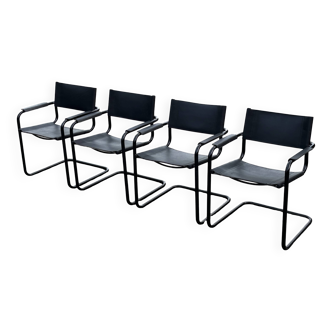 Set of 4 Bauhaus cantilever chairs in black imitation leather design