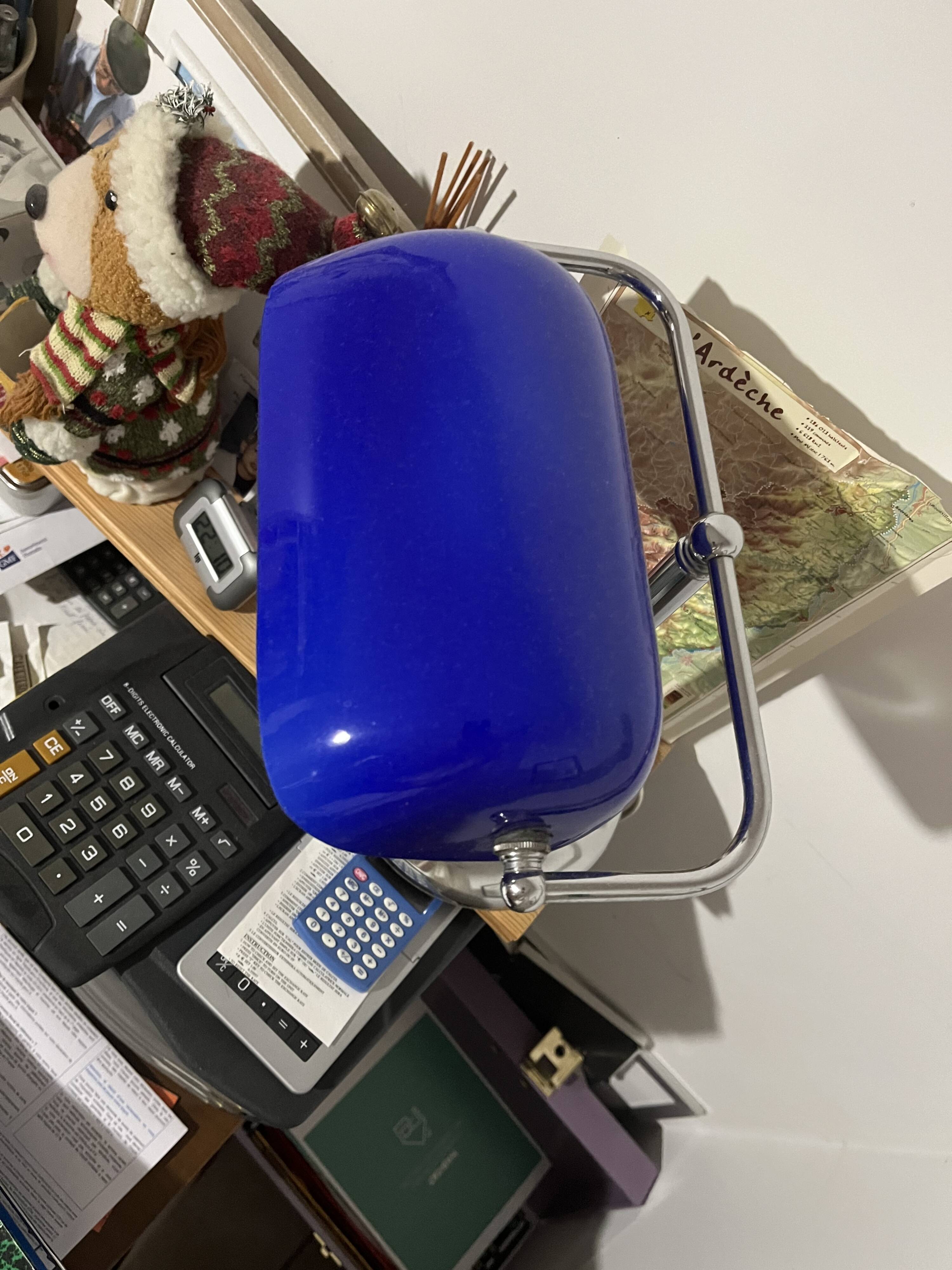 Lampe de banquier bleu/argent