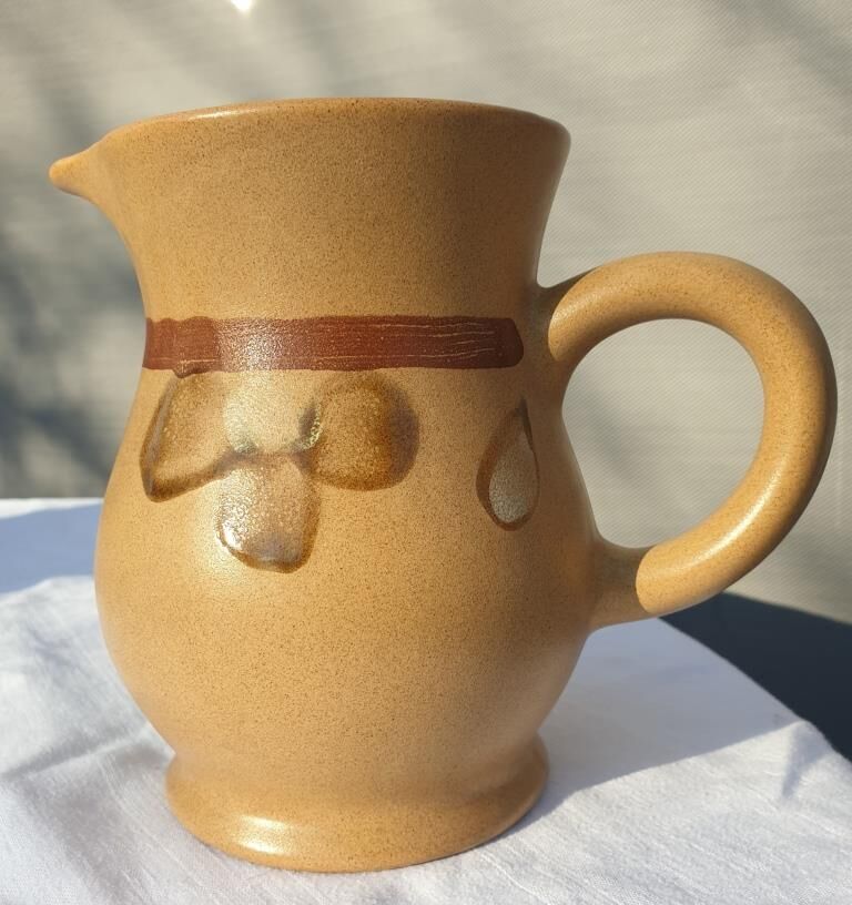 Sandstone pitcher decorated hand Nadège de Sarreguemines 1970