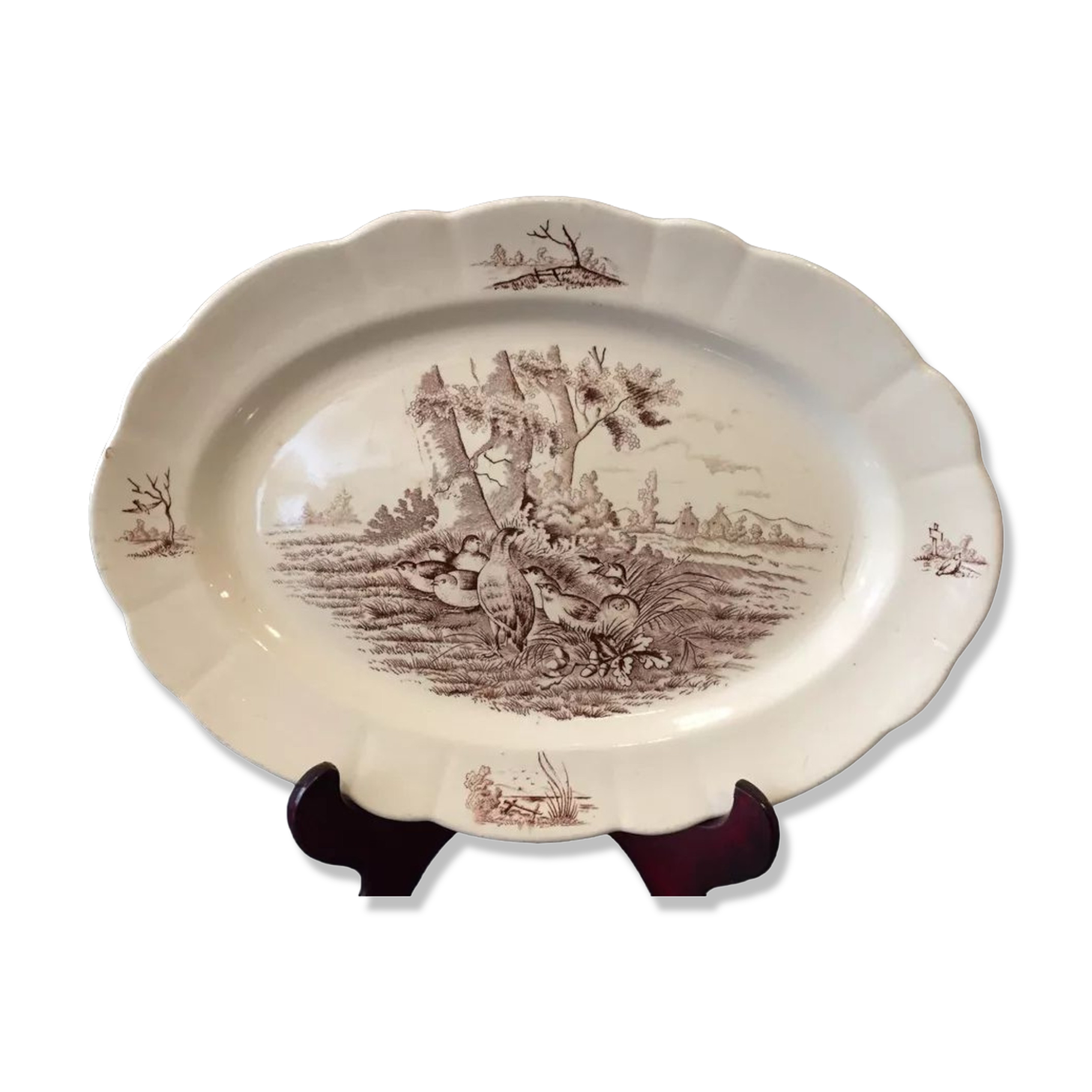 OVAL SERVING DISH IN TER DE FER MODEL BURGUNDY LONGCHAMP DECOR HUNTING