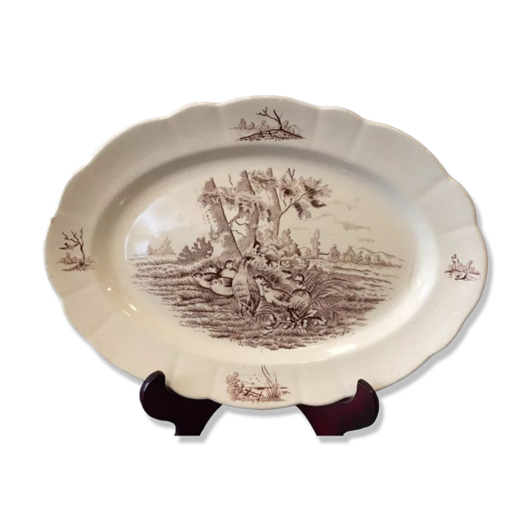 Plat de service ovale en ter de fer modele bourgogne longchamp decor chasse