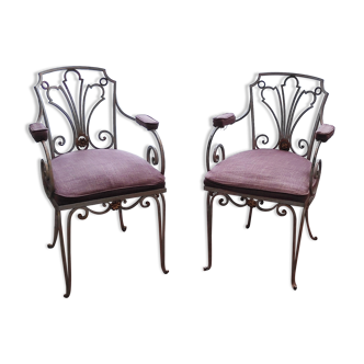 Pair of art deco wrought iron armchairs