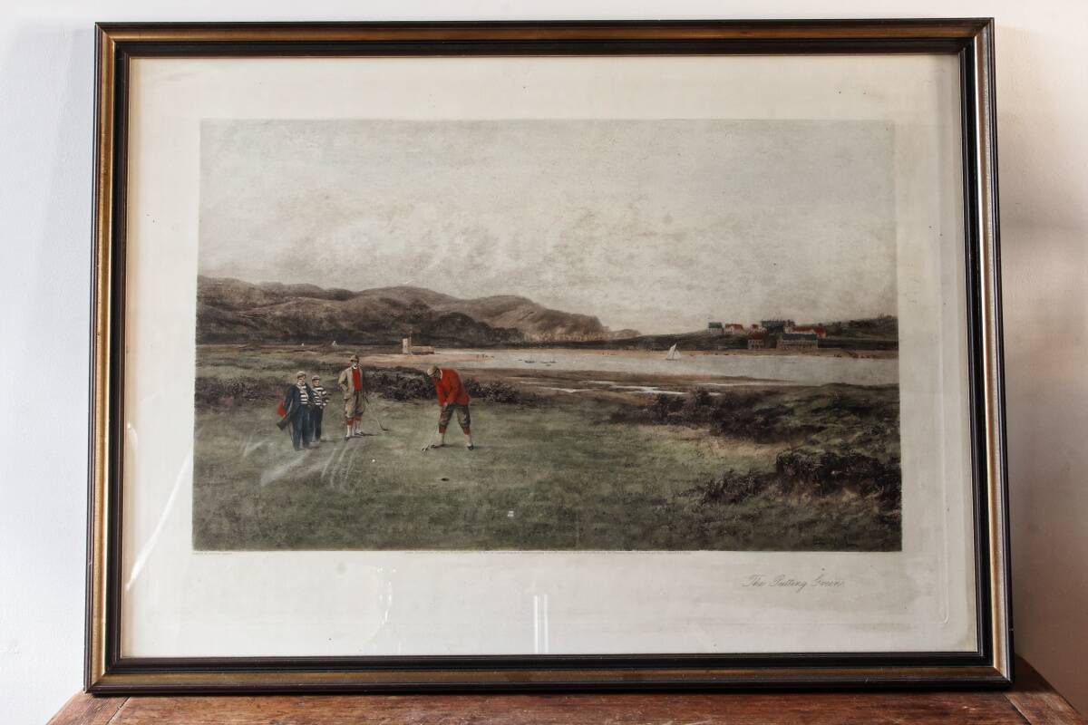 Colour lithograph, "The putting green" Golf, after Douglas Adams.