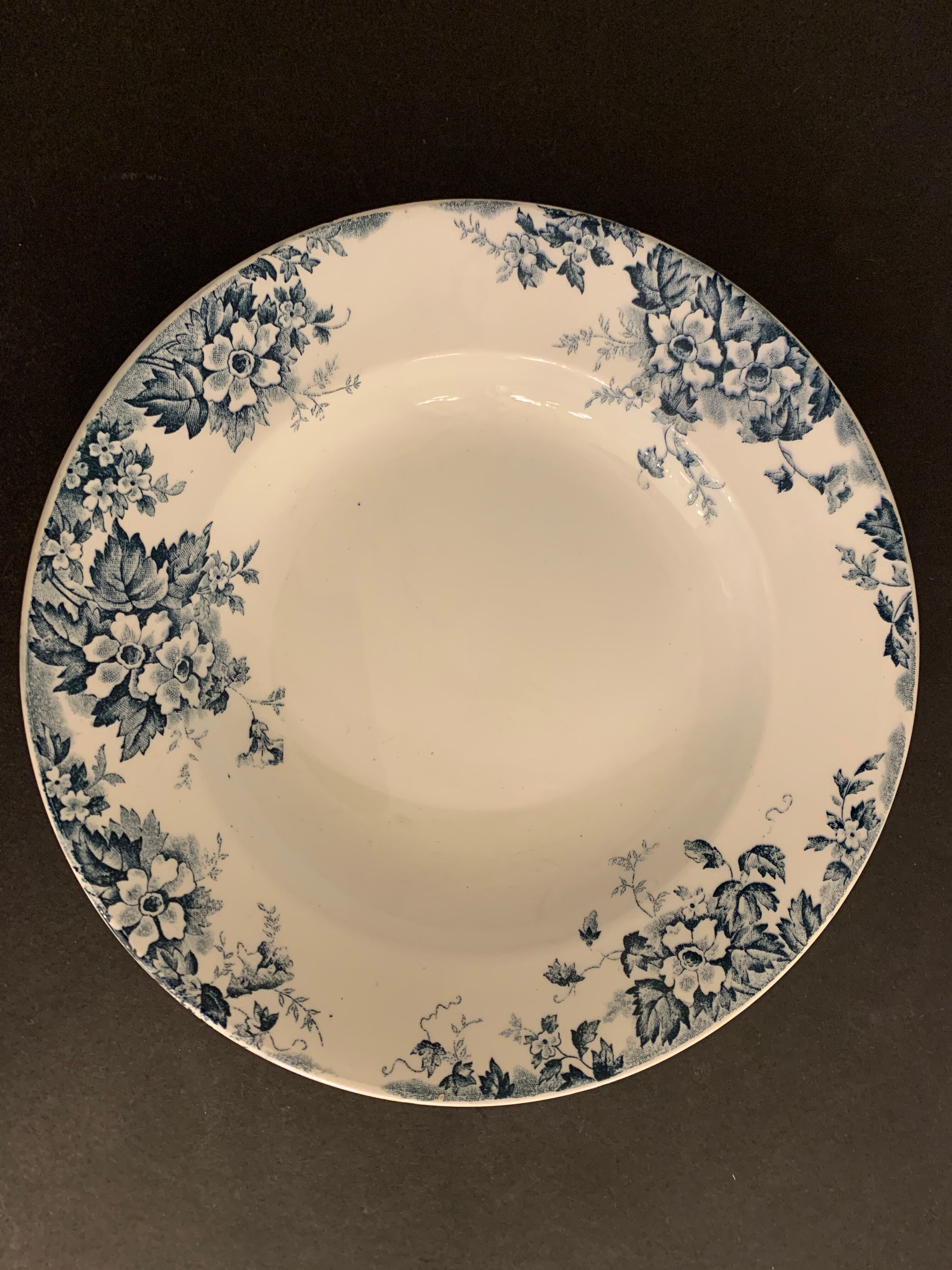 3 marie Louise blue hollow plates made of Saint Amand earthenware