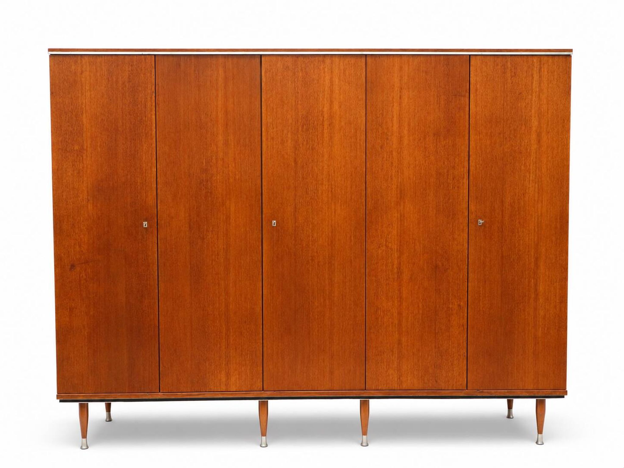 Teak wardrobe with 5 doors, hanging rail and shelves