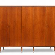 Teak wardrobe with 5 doors, hanging rail and shelves