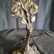 Unsigned wrought iron and tulip lamp (city light)