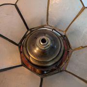 Vintage lamp in wood, brass and mother-of-pearl.
