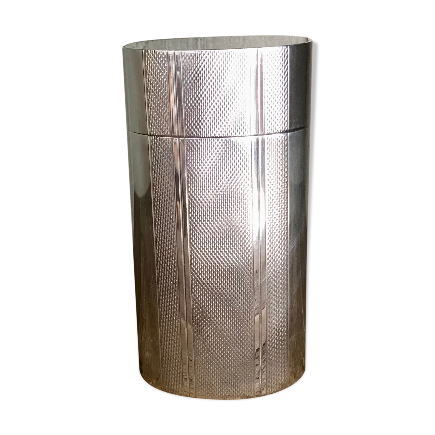 Guilloché silver metal oval cigar box