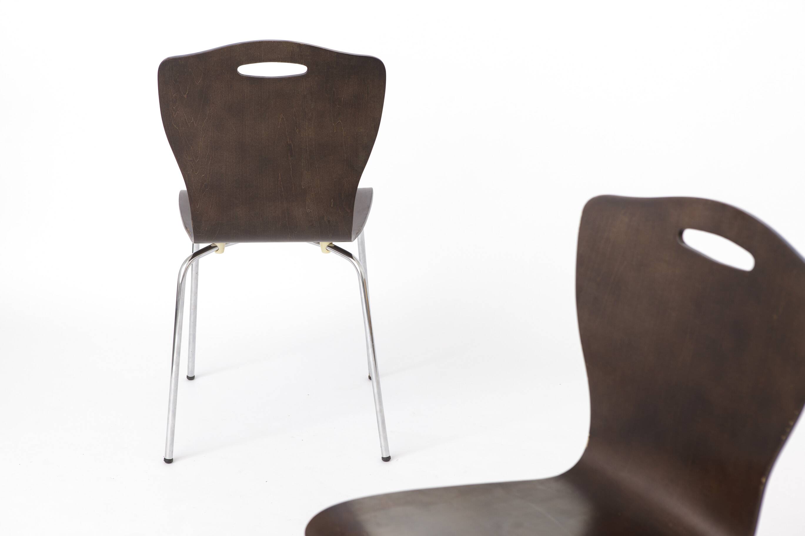 1 of 2 Vintage Plywood Dining Chairs, 1980s German Design, Metal Legs