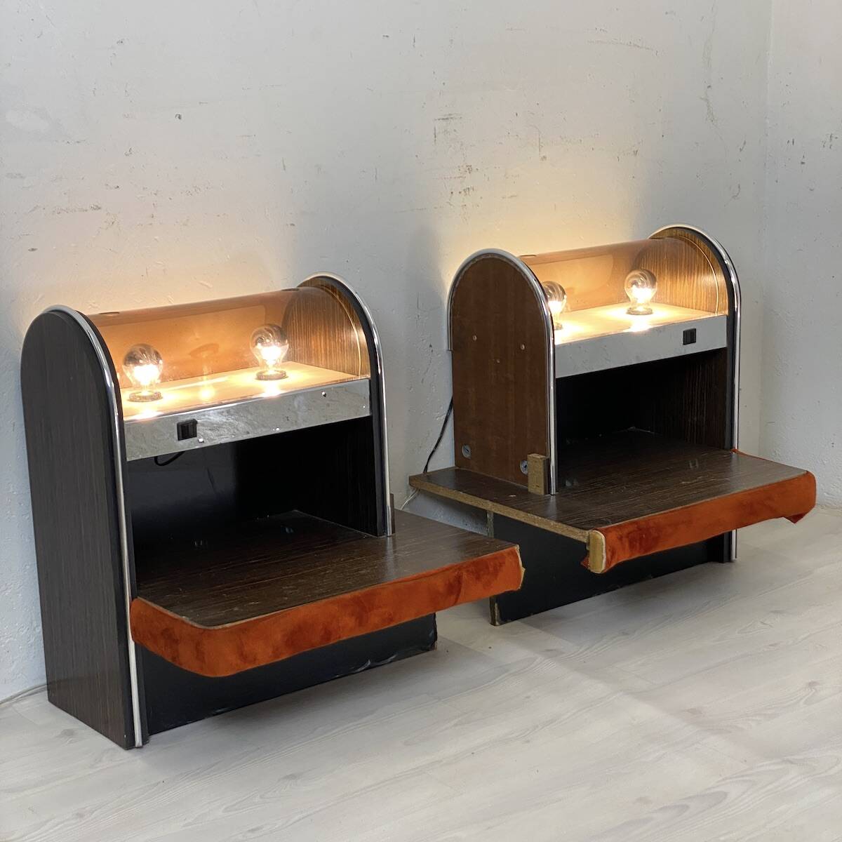 Pair of vintage 1970s Space Age bedside tables