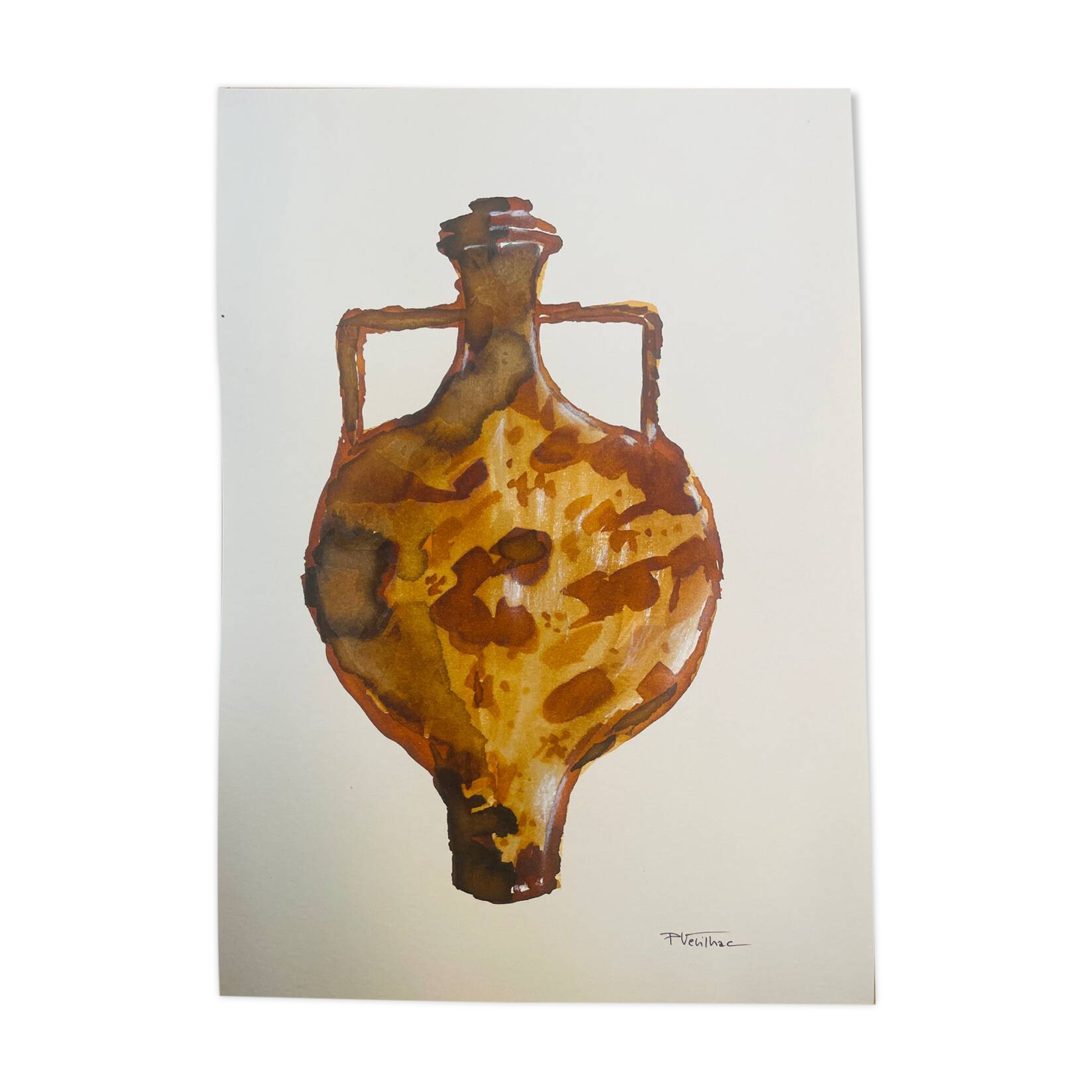 Watercolour and ink table vase Wabi Sabi collection Morocco
