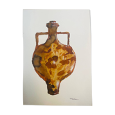Tableau aquarelle et encre vase Wabi Sabi collection Marocco