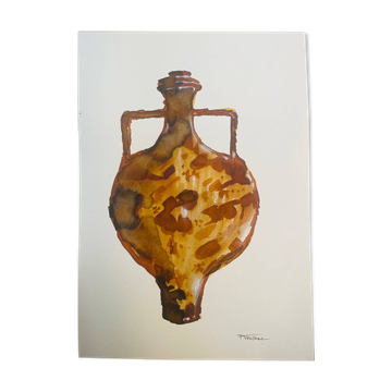 Tableau aquarelle et encre vase Wabi Sabi collection Marocco