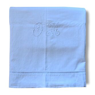 Drap plat ancien , monogramme OM