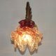 French Brass Single Wall Light with Pink & Clear Floral Glass Shade