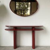 Red lacquered console and its mirror from the 80s
