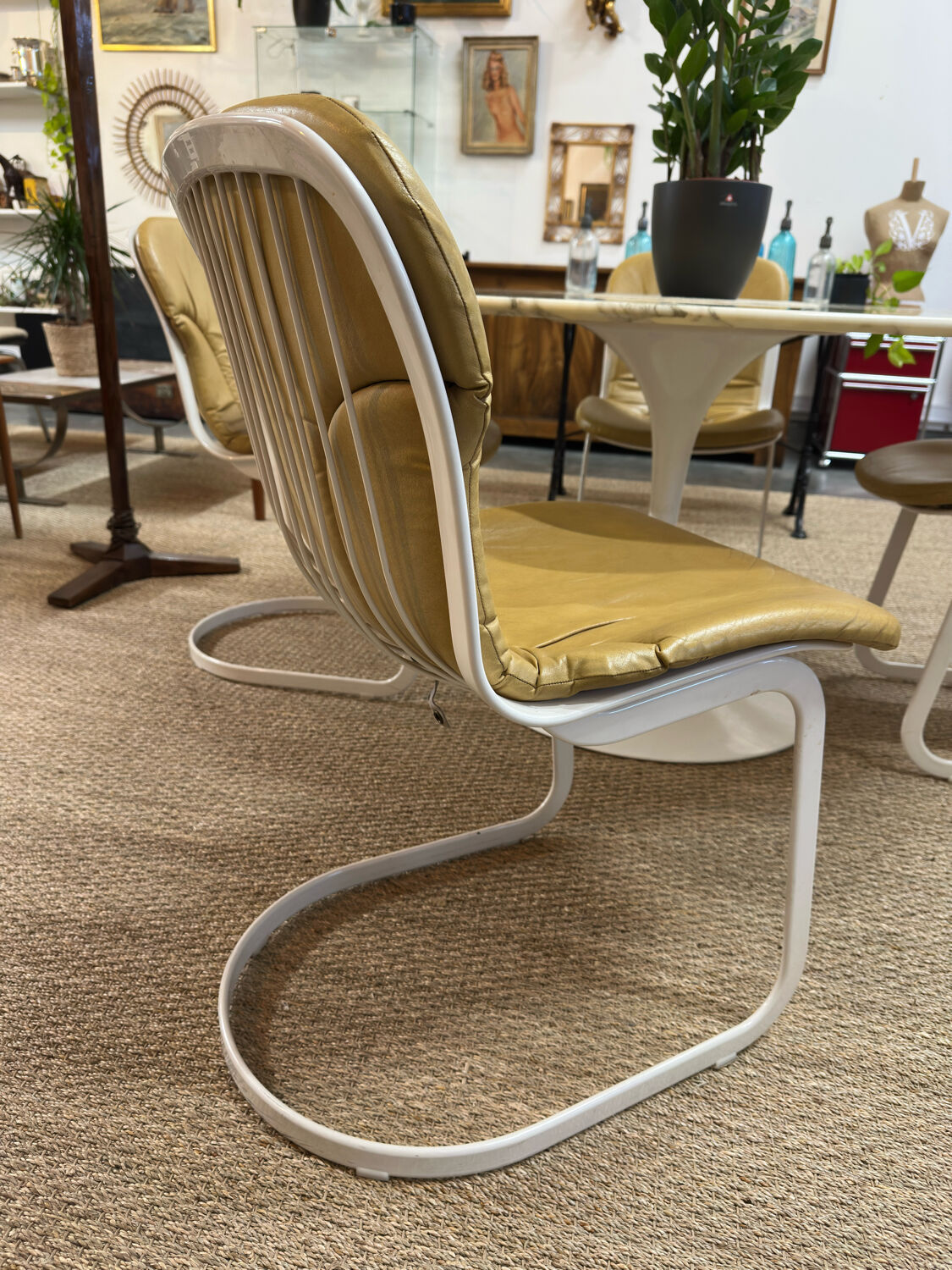 Set of 4 vintage CIDUE chairs – yellow leather – Italy