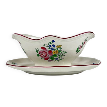 Sauceboat KG Lunéville, model "Réverbère", rose pattern