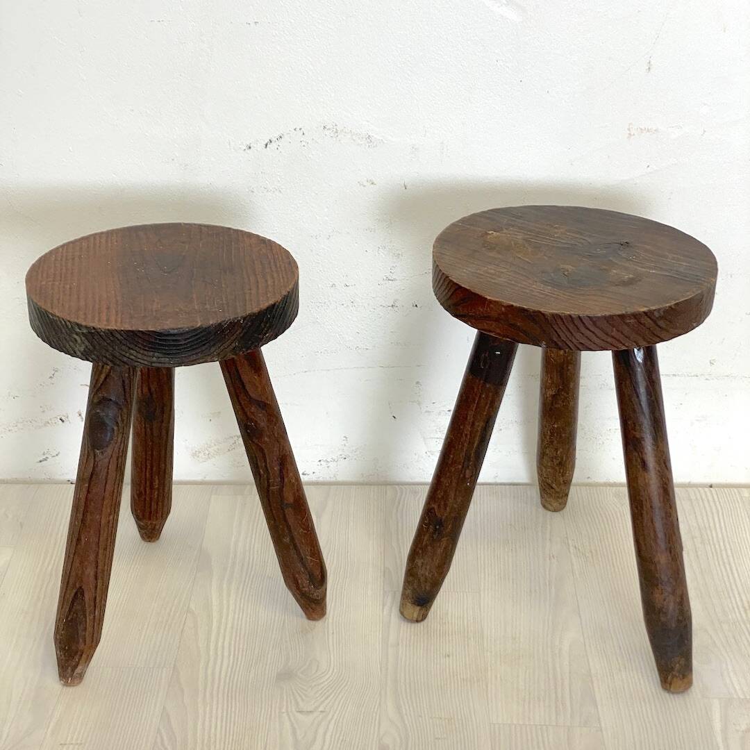 Pair of brutalist tripod stools