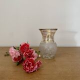 Vase vintage en verre granité blanc et doré