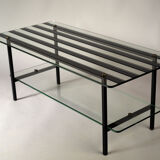 Coffee table in grooved glass and metal